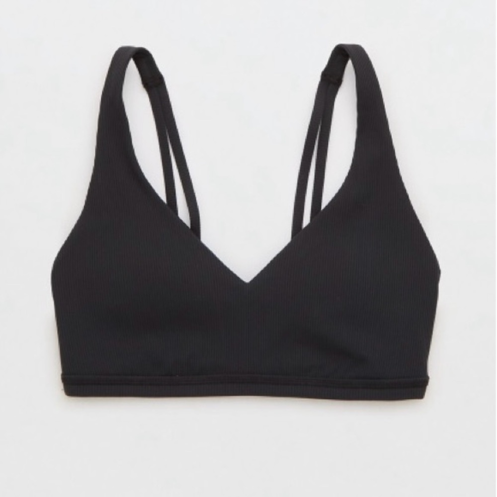 Offline by Aerie Black Ribbed Plunge Sports Bra - XL